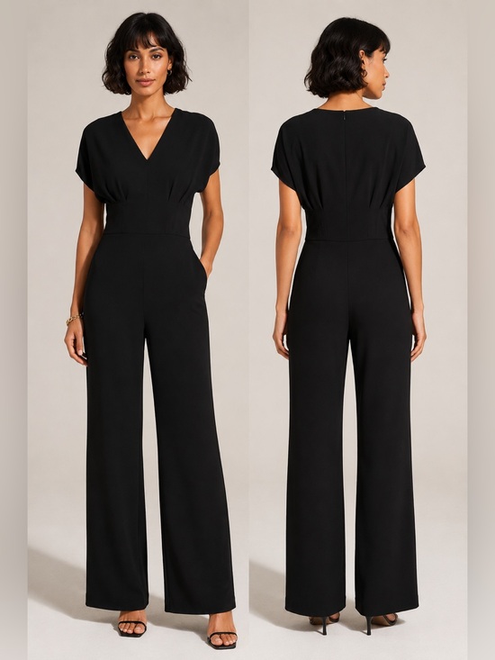 Maggy London Pants - Maggy London Modern Minimalist Corporate Black Puff-Sleeve Jumpsuit Size 6